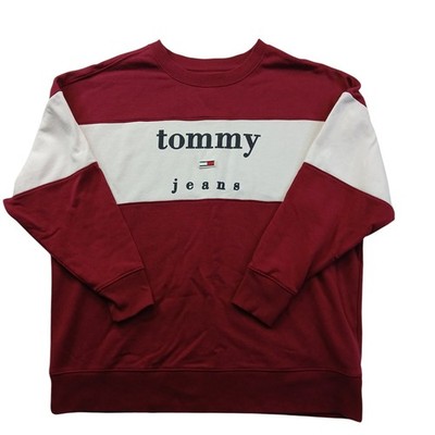 Vintage Style Tommy Jeans Spellout Crewneck Pullover Red White Size Large