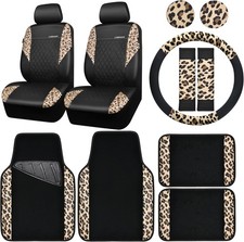 CAR PASS Leopard Print Faux Leather Car Seat Covers Leopard Car Mats Leopard S