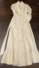 Vintage Gunne Sax Jessica Ivory Lace up Bodice Cotton Victorian Maxi Dress Sz 5