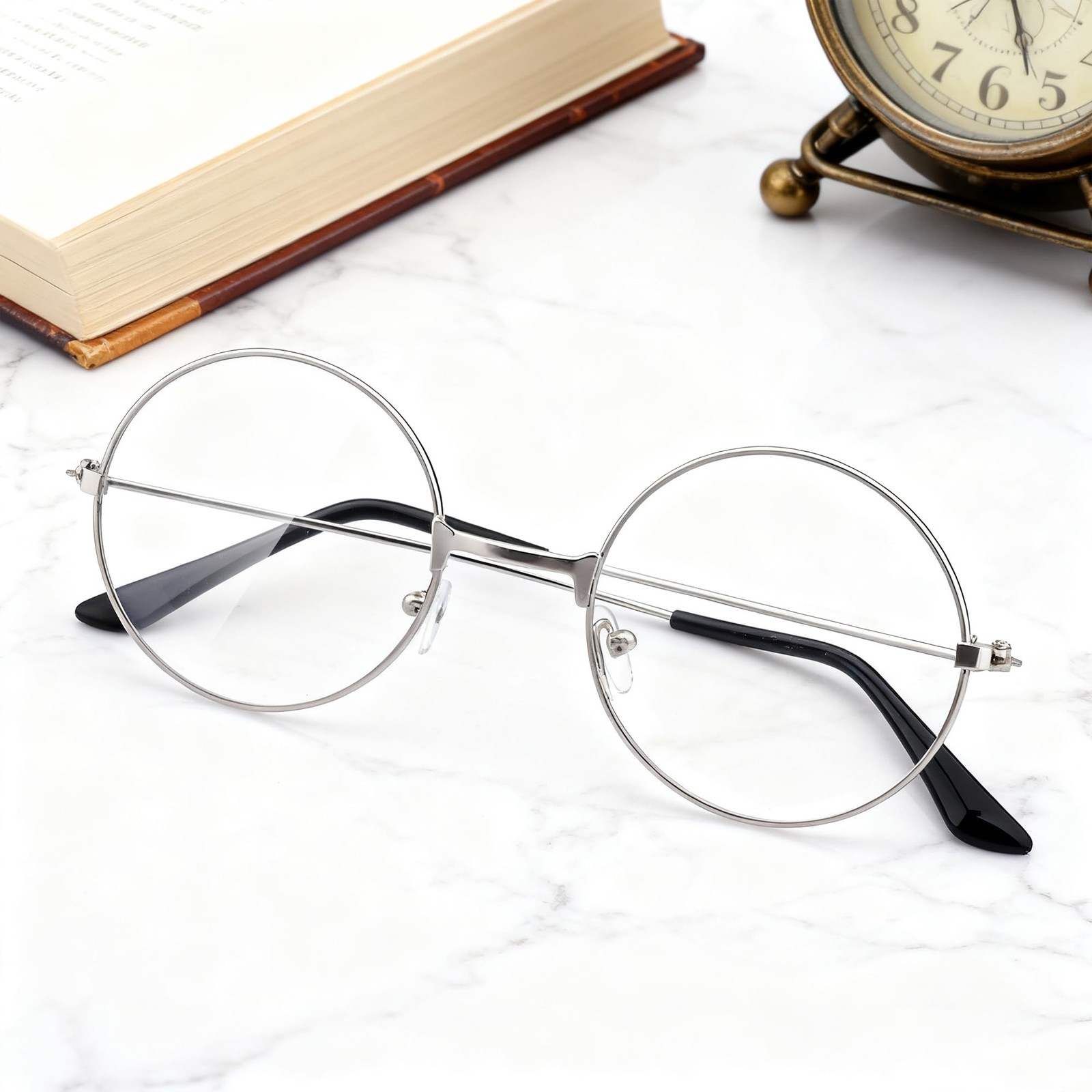 Hmxpls Fake Round Glasses, Circle Costume Glasses, Metal Frame Clear Lens Non... image 6