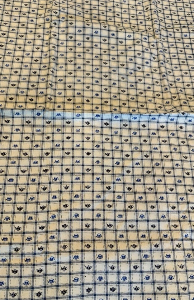 Marcus Brothers Textiles Fabric Teapot Teacup Blue Squares 44 x 54” - Image 2 of 3