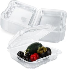 100 Pack Clear Plastic Clamshell Food Containers 8" x 8" x 3" Hinged Lids Salads