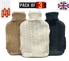 Pack of 3 Knitted Hot Water Bottle Cover Soft Warm for 2L Bottles (Cover Only)