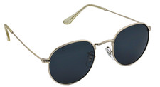 SUNGLASSES-Small Silver Tone Oval Metal Frame Black Lenses Vintage Retro Unisex