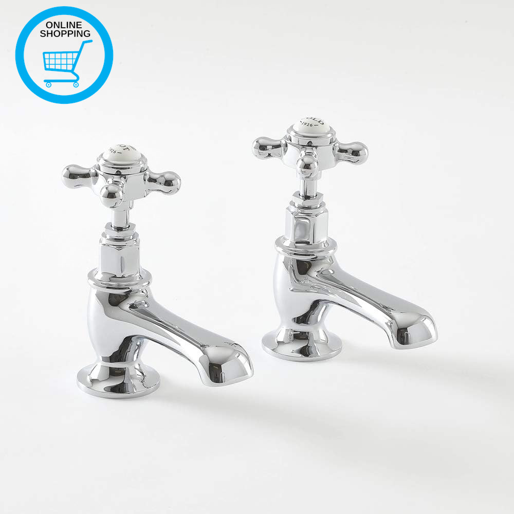 Elizabeth Basin Pillar Taps Crosshead Handles - Chrome White