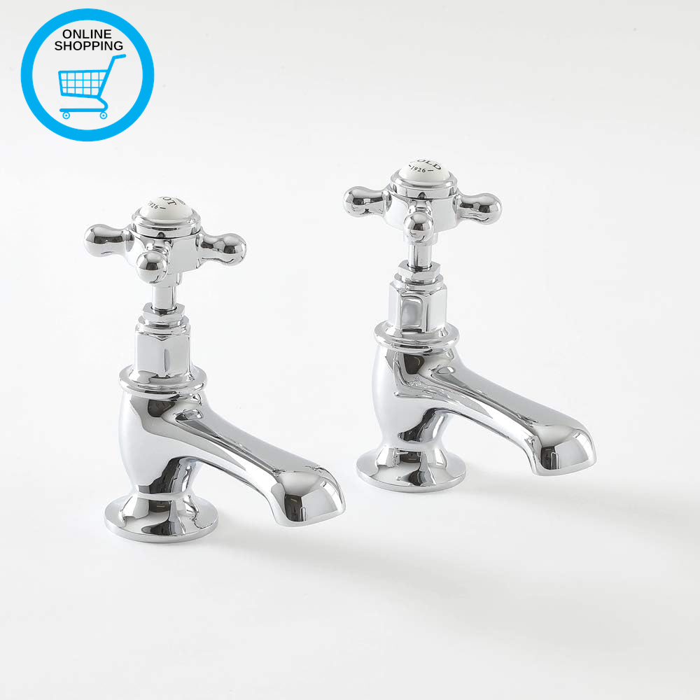 Elizabeth Basin Pillar Taps Crosshead Handles - Chrome White