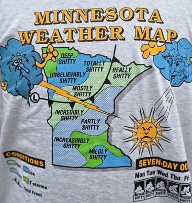 Vintage Minnesota Weather Map Parody T-Shirt Mens Size XL 90s Funny Vntg Y2k 