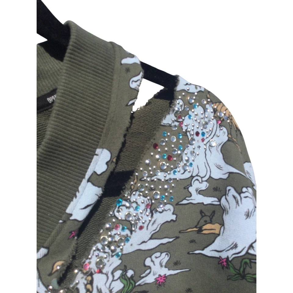 Opening Ceremony Womens Sweatshirt Size S Green Beaded Asian Thrashed Leisure - Image 3 of 4