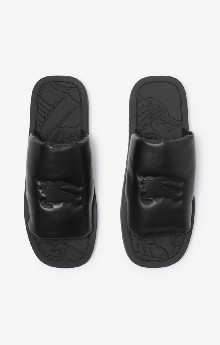 サンダル・ミュール Burberry LF Knight Slab Sandals- Burberry - Leather - Black Authentic BURBERRY Men's Black SLAB KNIGHT EKD Leather