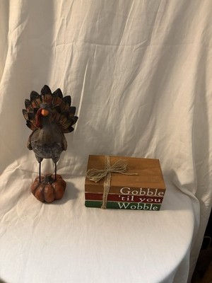 Two Piece Thanksgiving Set Resin Turkey 7.5  And Fake Book. Sku TR21