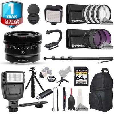 Sony FE 50mm f/2.5 G Lens - 22pc 64GB Utility Kit + 1 Yr Warranty