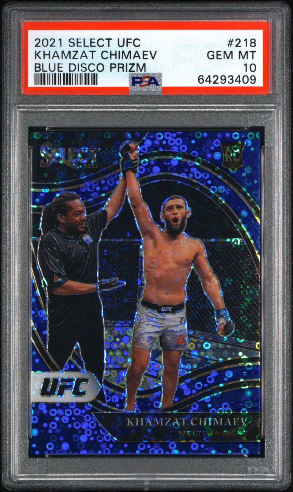 2021 PANINI SELECT UFC #218 KHAMZAT CHIMAEV BLUE DISCO PRIZM /99 PSA 10