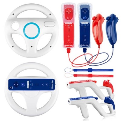 Sweien 8-In-1 Game Bundle 2 Pack Wii Remote Motion Plus Controllers Nunchucks 2
