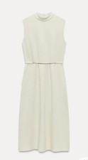 Zara White Sleeveless Belted Knit Midi Dress Size L NWT