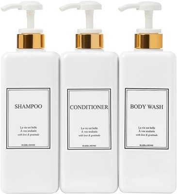 Modern Gold Design Shampoo and Conditioner Dispenser, Large 27oz Shower Soap