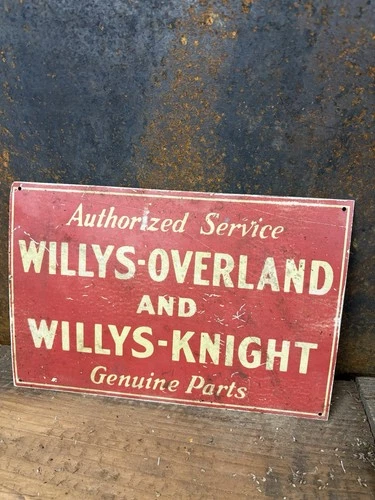 Vintage Willys Jeep Car Sign Service Station Parts Gas Oil Can Motor Ford Knight