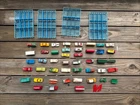 Vintage Lot 1960's Lesney 45 Cars. Plus Cases. Ford, Jaguar Van Camper Truck