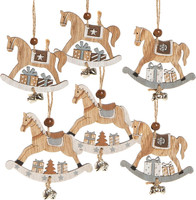 6 Schaukelpferd AnhäNger Aus Holz Mit GlöCkchen – 8 X 6,5 Cm – Christbaumschmuck