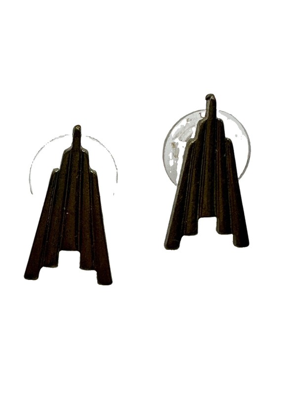 Vintage Art Deco Fan Style Stud Earrings Copper Color