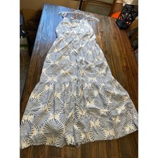 Joie Blue White Palm Leaf Print Tiered Maxi Dress XL Linen Blend Sleeveless