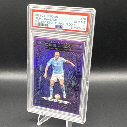 Panini Obsidian 2023-24 Erling Haaland Purple Flood /25 #78 PSA 10 Man City