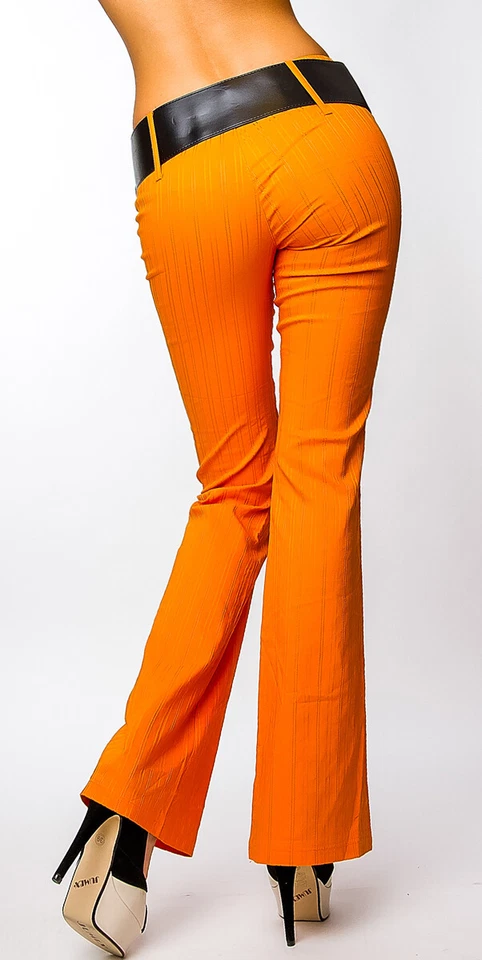 SeXy Miss Damen Girly Stoff Hüft Hose LoW CuT NadelStreifen orange IT 46 DE 40 - Bild 3 von 4