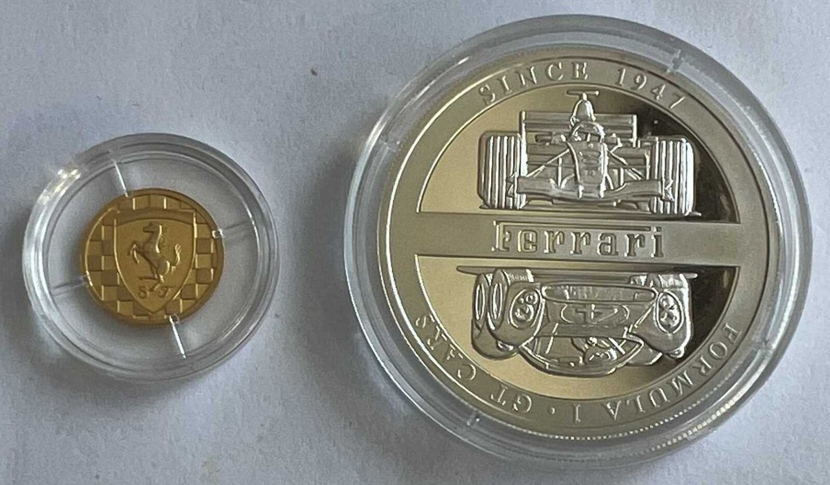 Congo Republic Ferrari Coin Set Silver & Gold 10 & 20 Francs 2004