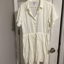 Nine West Cream Button Down Drawstring Waist Dress New Tags Womens Large