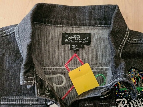 Platinum Plush Women's Embellished Gray Denim Cropped Jacket Size M Medium - NWT - Picture 4 of 8