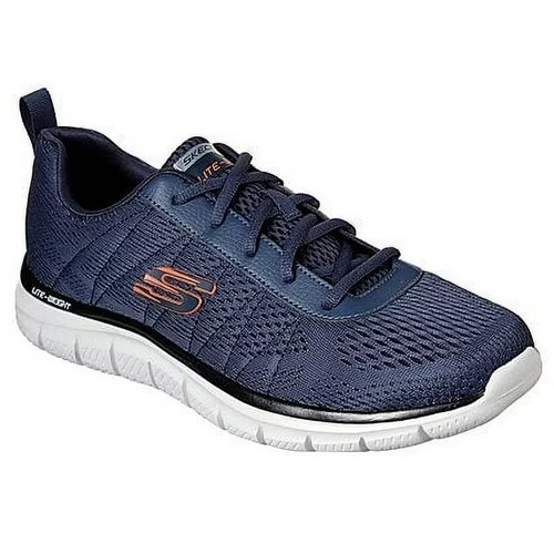 Skechers Men Track Moulton Lightweight Memory Foam Trainer Sneaker, Navy/ Orange