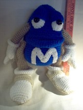 Large Hand crochet M and M doll, PURPLE [not blue]  peanut.  . 11 " tall     a