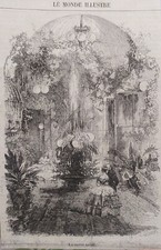 Antique Greenhouse Flowers Plants Woodcut Print 1859