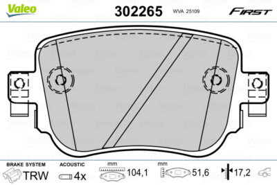Valeo 302265 brake pad set, disc brake for Audi, Opel, Seat, Skoda, VW
