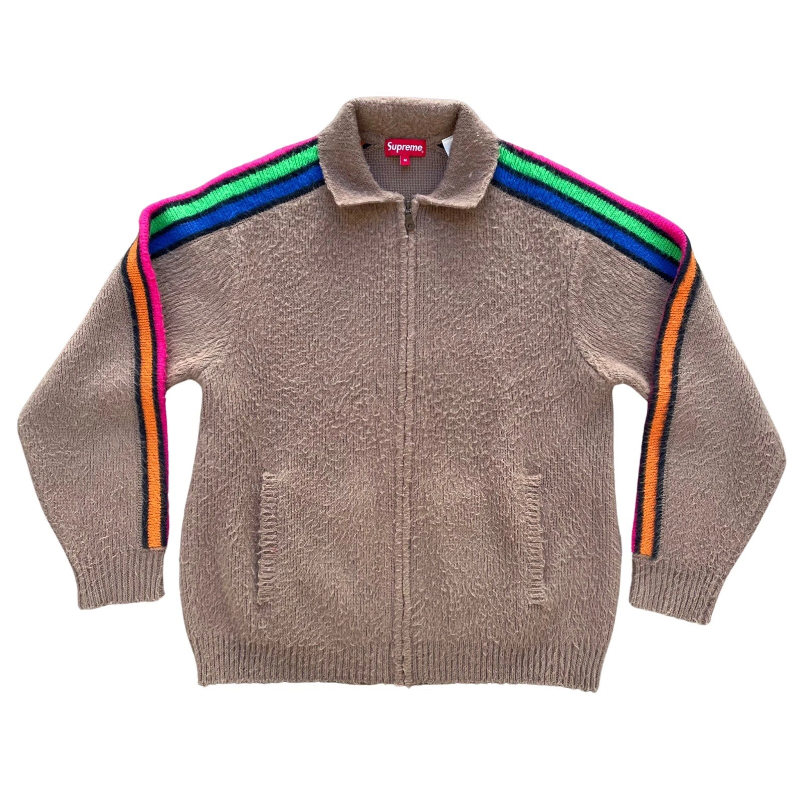 Pull zippé à rayures Supreme marron poussière taille M