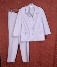ALFRED DUNNER 2 Piece Purple Short Sleeve Collared Button Up Pants Suit Sz 12/8