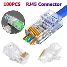 100Pcs RJ45 CAT5/5e CAT6 Pass Through Connector End Plug Network Cable Ends 8P8C