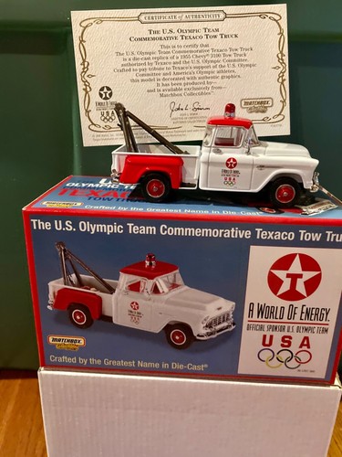Matchbox Texaco Tow Truck 1955 Chevy 3100 pickup US Olympic COA