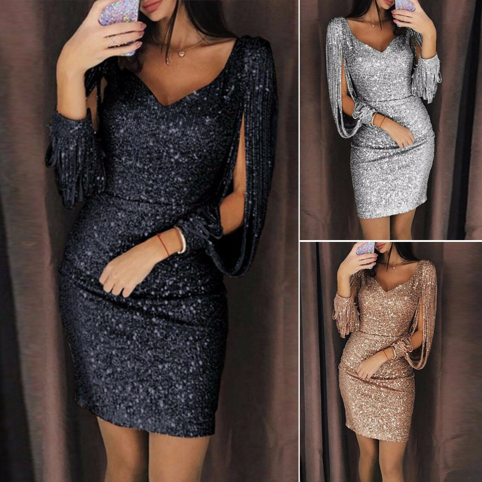 cia gold premium lace panel tassel bodycon dress