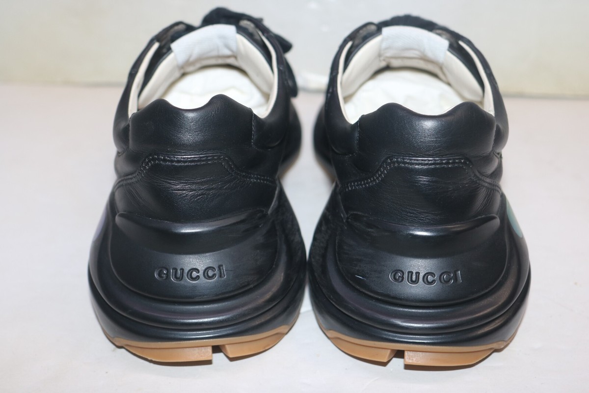 Gucci 552851 Rhyton Iridescent Logo Black Sneaker Shoes Size 9.5