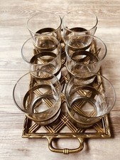 Messing Tablett mit 6 Teegl&auml;sern/Grog/Kaffee Glas: H: 10cm &Oslash; 7cm