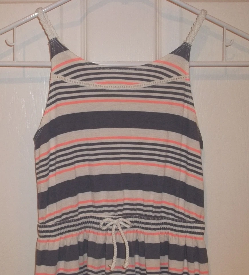 Niñas CHEROKEE~VESTIDO MAXI SOL GRIS MELOCOTÓN~TALLA 7 8 Mediano~NUEVO~vestido de sol a rayas LARGO Foto 2 de 4