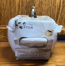 NEW Crofton Small White Pumpkin Fall Casserole Dish .8 QT Oven Safe