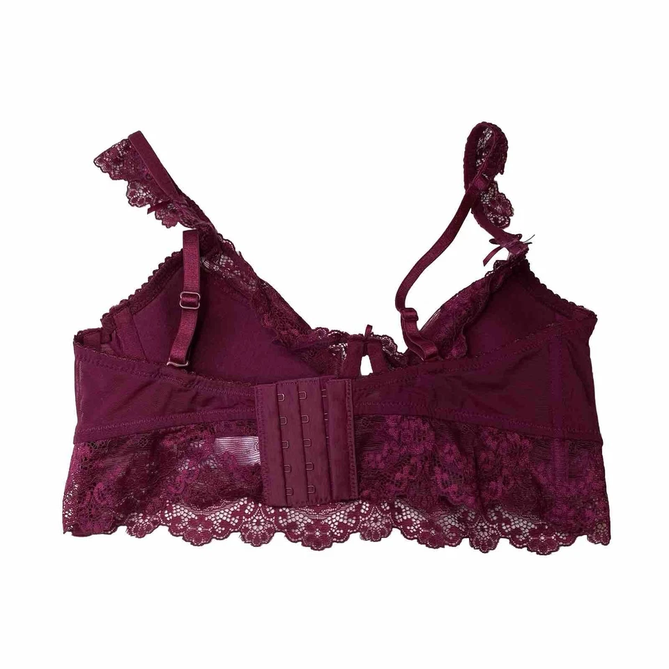 Sutiã de renda marrom borgonha sem marca tamanho 36D alças ajustáveis fecho gancho - Imagem 3 de 4
