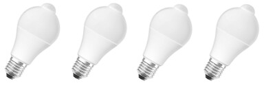 4x OSRAM LED Birne Motion Sensor Bewegungsmelder E27 9W = 60W EEK:G (Spektr.A-G)