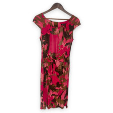 David Meister Pink & Brown Floral Cap Sleeve Scoop Neck Tie-Front Sheath Dress S