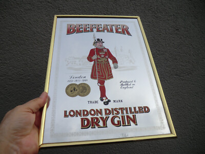 BEEFEATER, Spiegel mit Werbedruck, LONDON DISTILLED DRY GIN, 30 x 40 cm