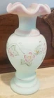 Gorgeous FENTON GREEN BURMESE LOTUS MIST 9" VASE ~ Tag ~ Signed ~ MINT