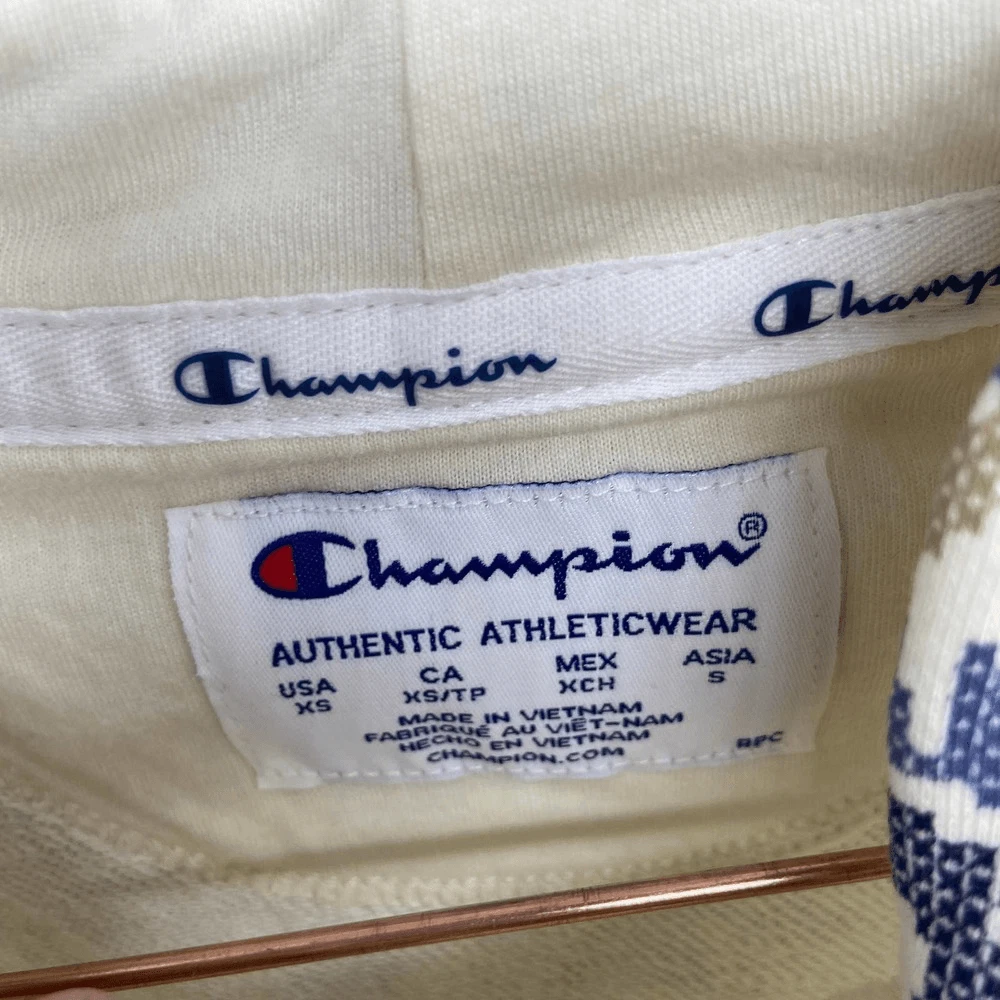 OFF WHITE Felpa Champion panna paisley Terry leggera manica lunga con cappuccio donna xs nuova con etichetta