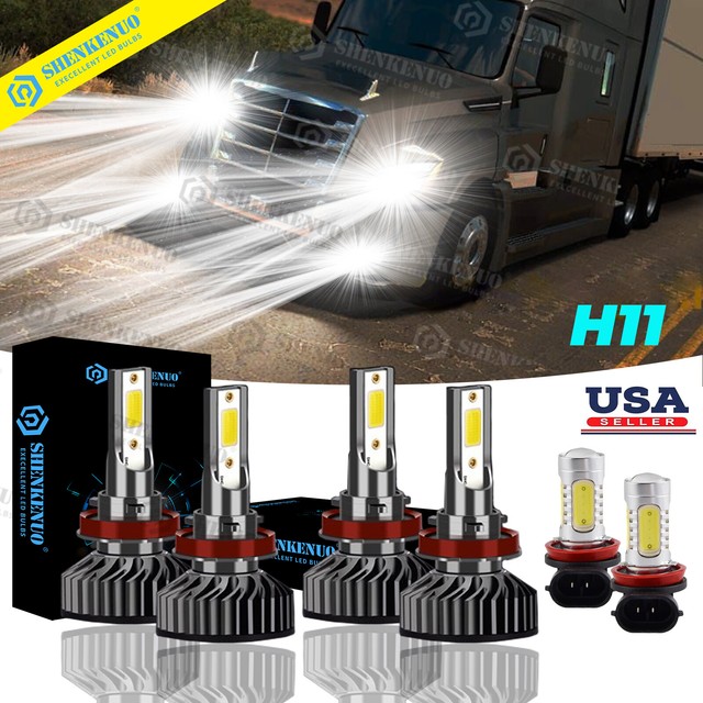 For Freightliner Cascadia Combo 6x H11 Upgrade LED Headlight Bulbs+Fog