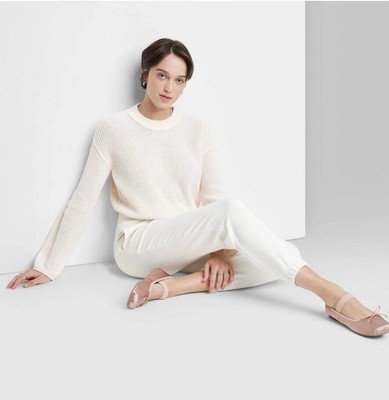 Donna collo Tondo Boxy Maglione Pullover - Wild Fable Bianco Sporco Taglie XS